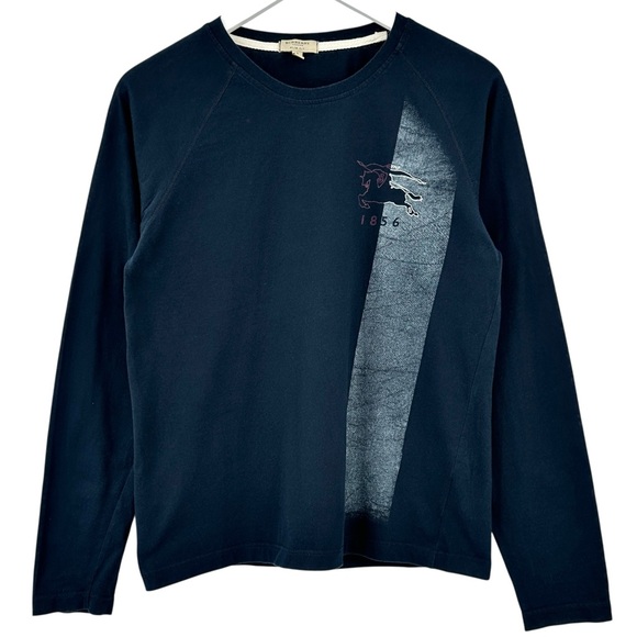 Burberry Vintage Navy Blue Charging Knight Print Cotton Long Sleeve Shirt sz S - Picture 1 of 6